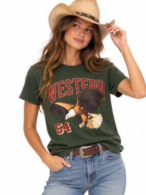 IML Isaac Morris Western 54 Bald Eagle Graphic Tee Burnt Olive Small NWT